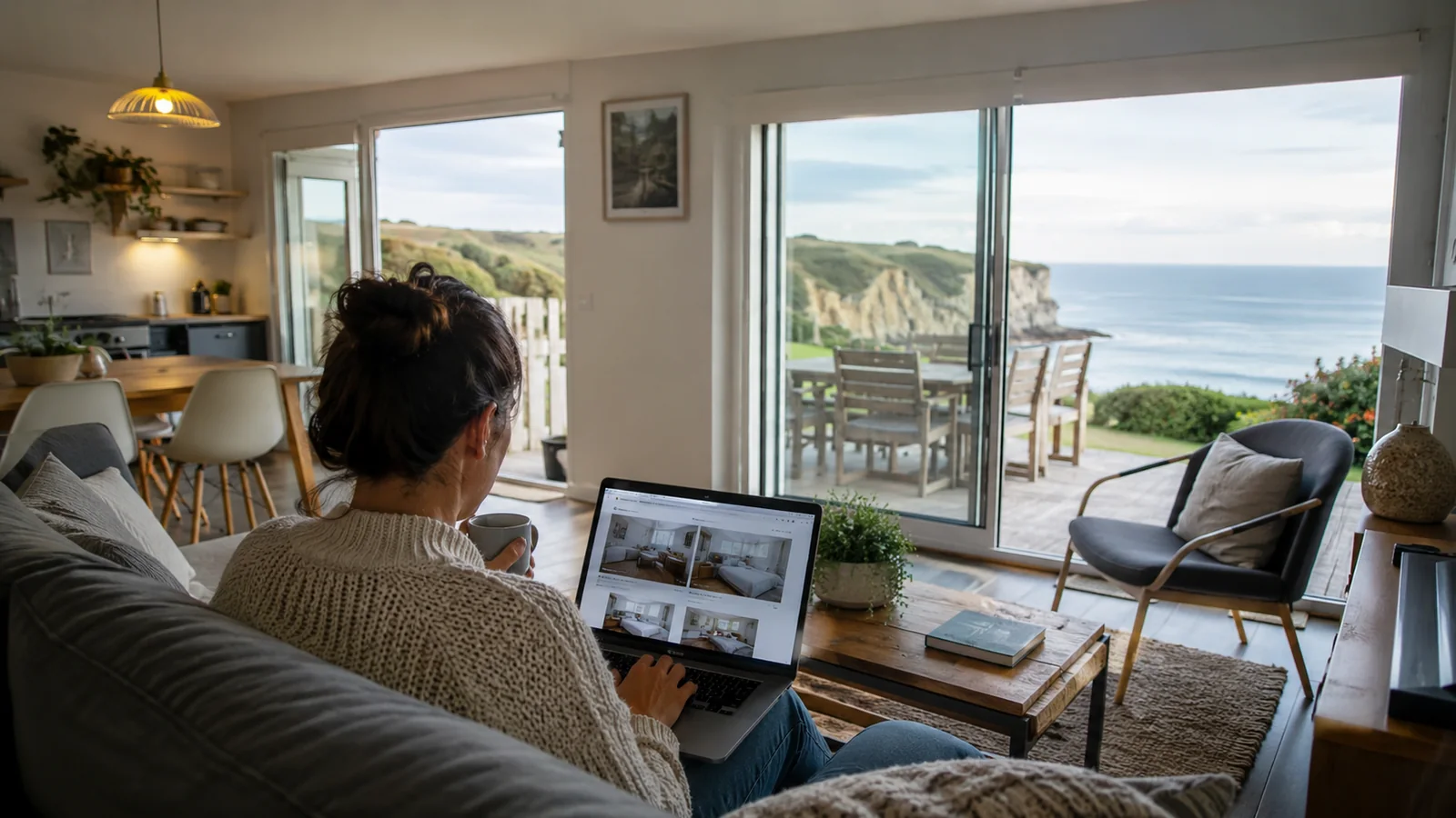 Voyageuse réservant directement un logement meublé confortable près de Penly et de la mer