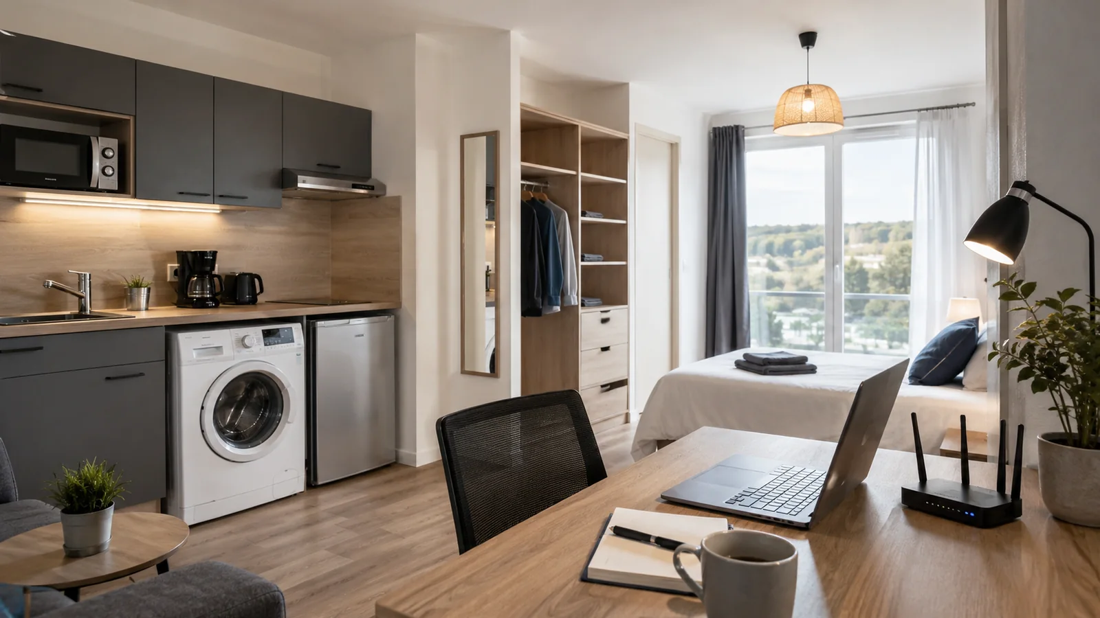 Studio professionnel avec Wi-Fi, ordinateur, cuisine équipée, lave-linge et lit confortable près de Penly